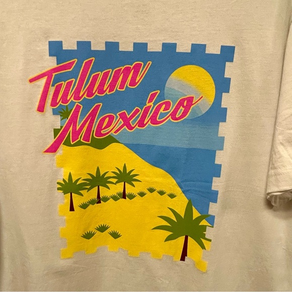 Violets Are Blue Sz L Tulum Mexico 🇲🇽 T Shirt NWT White Blue Yellow & Pink - Picture 3 of 5